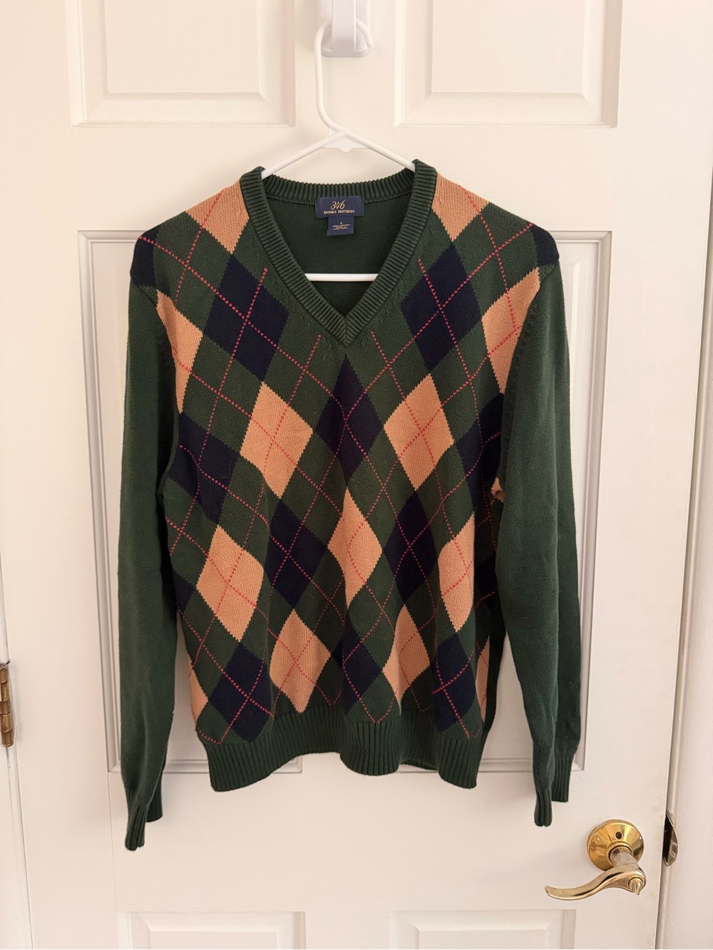 Argyle V-Neck Sweater in Green and Tan by Brooks Brothers